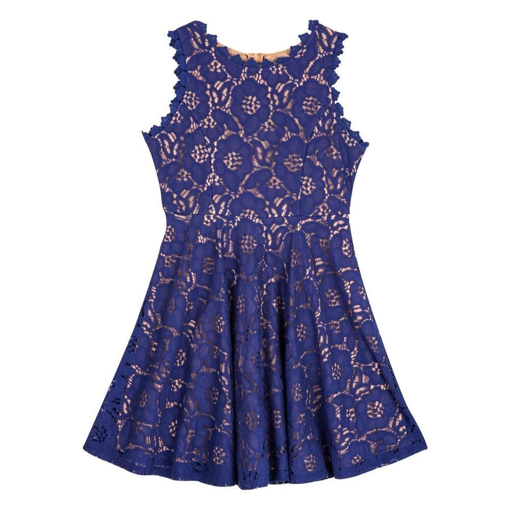 Rare Editions Big Kid Girls Sleeveless Skater Dress,‎ 16, Blue